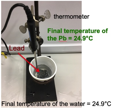 Calorimertry Specific heat hot lead metal in water