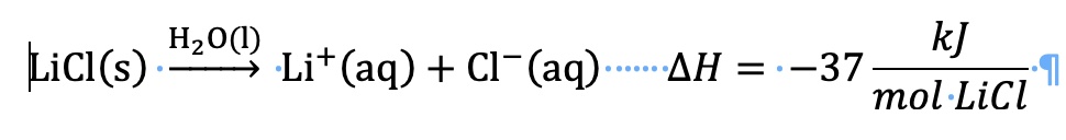 Dissolving LiCl chemical equation