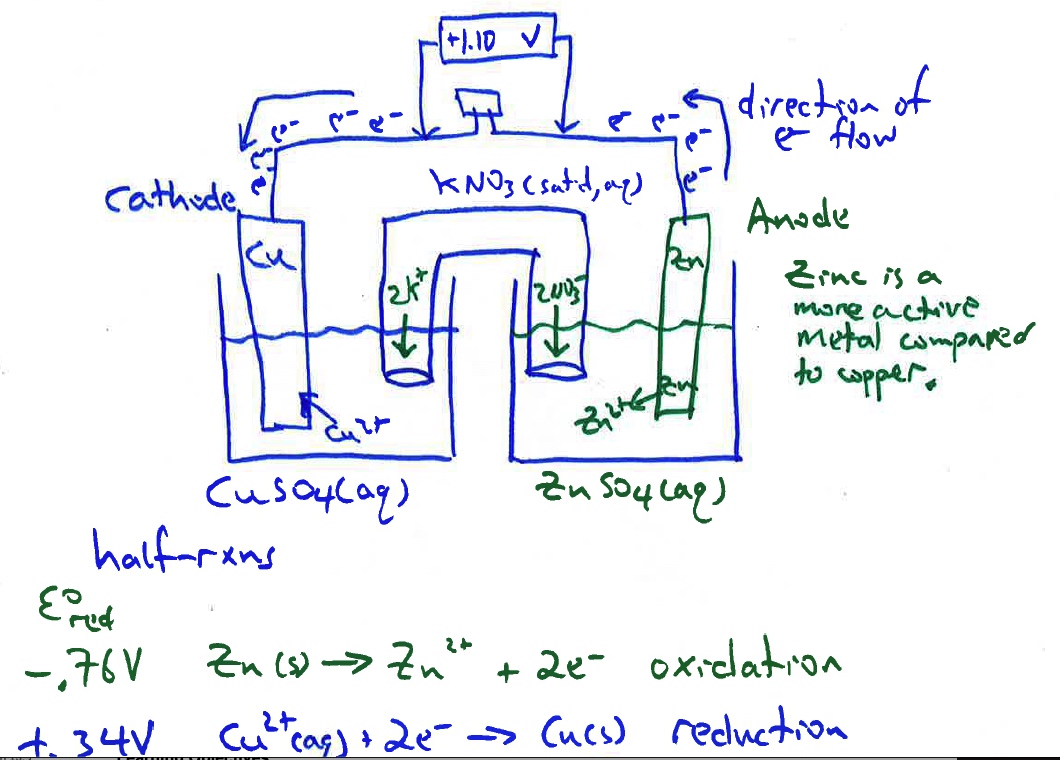 Zinc copper electrochemical cell student diagram